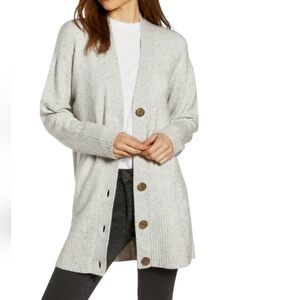 Something Navy Cozy V-neck Cardigan Speckled‎ Gray Women's Small